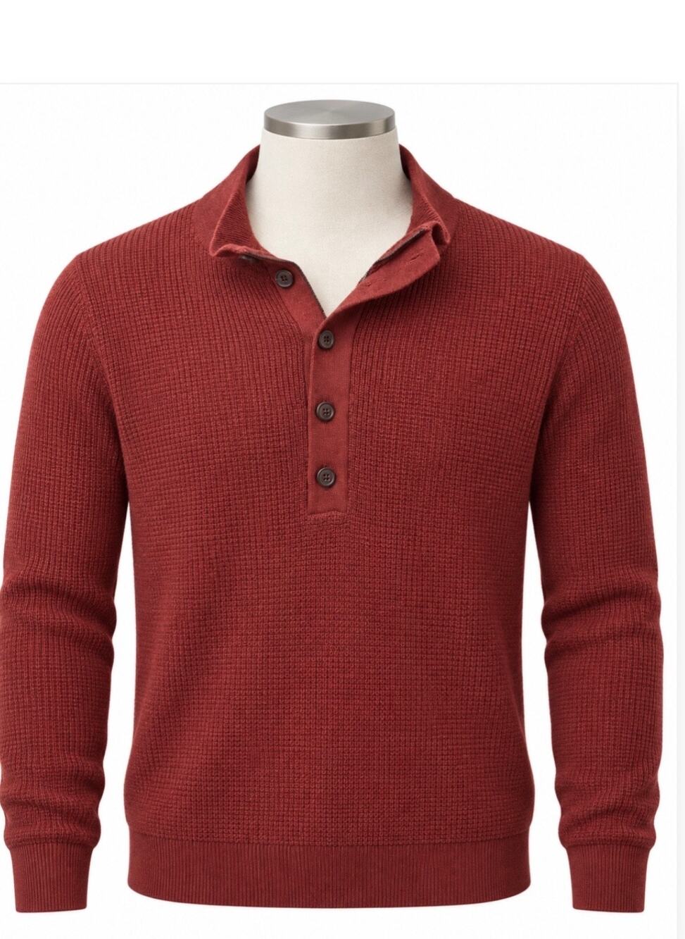 Theory Men 99% Merino Wool Henley Sweater Burgundy Long Sleeve Pullover XXL